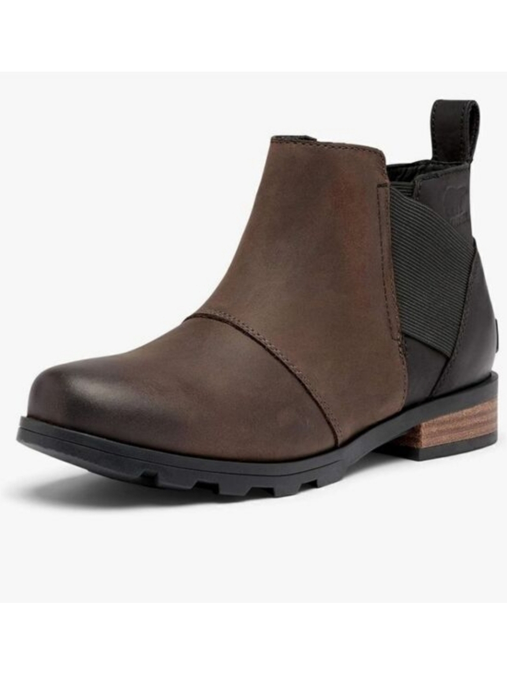 Sorel Emelie Blackened Brown Oiled Leather Waterproof Chelsea Ankle Boots Bootie